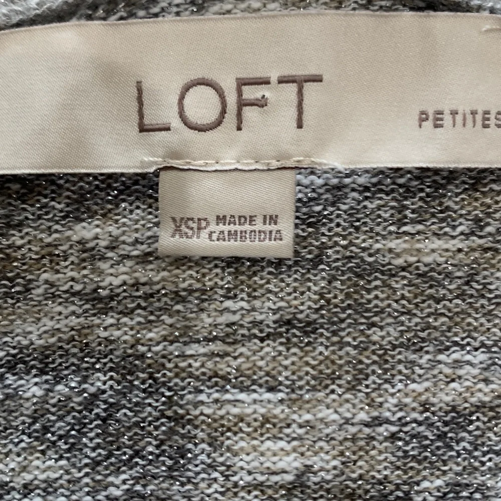 LOFT Light Heather Gray Open-Front Cardigan with Metallic silver - Picture 3 of 6